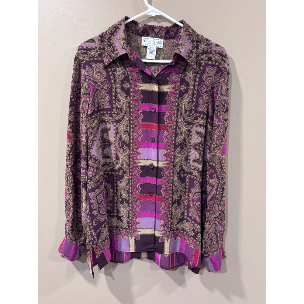 Saks Fifth Avenue Folio Collection Silk Paisley Blouse Purple Size 10